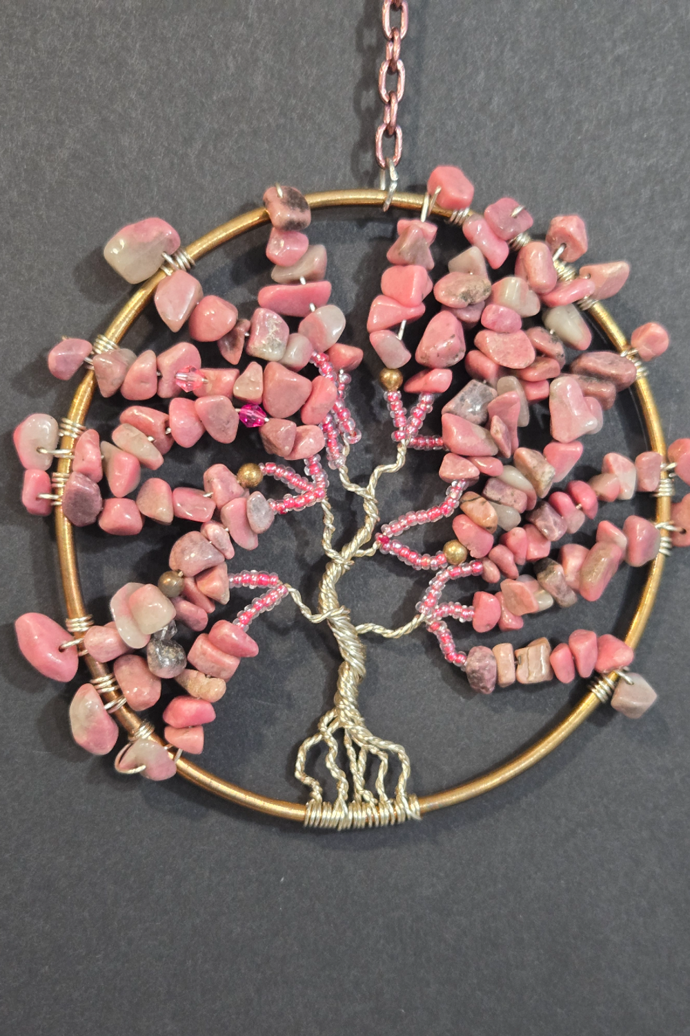 Rhodonite Tree of Life Suncatcher Handmade